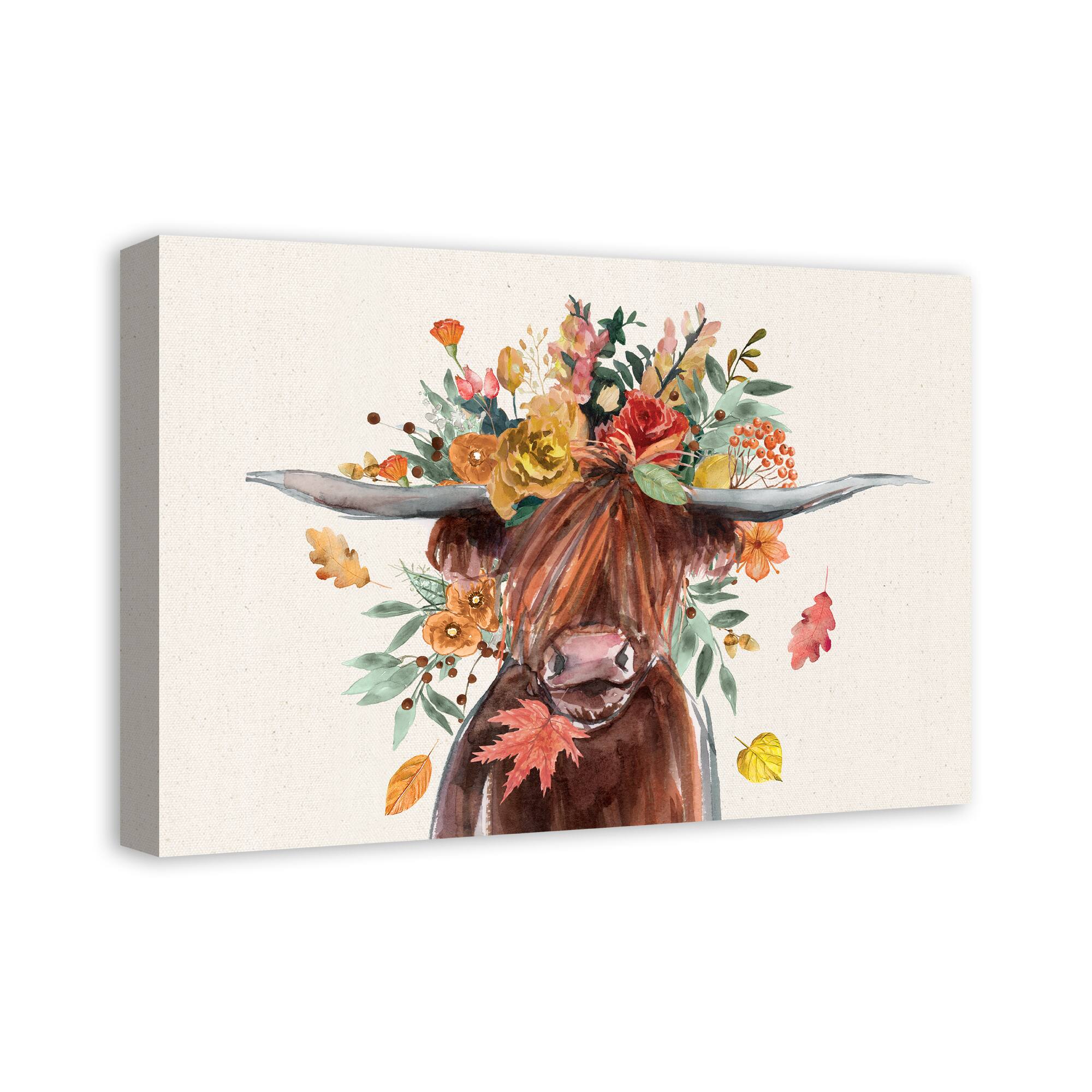 Autumn Cow Canvas Wall Art